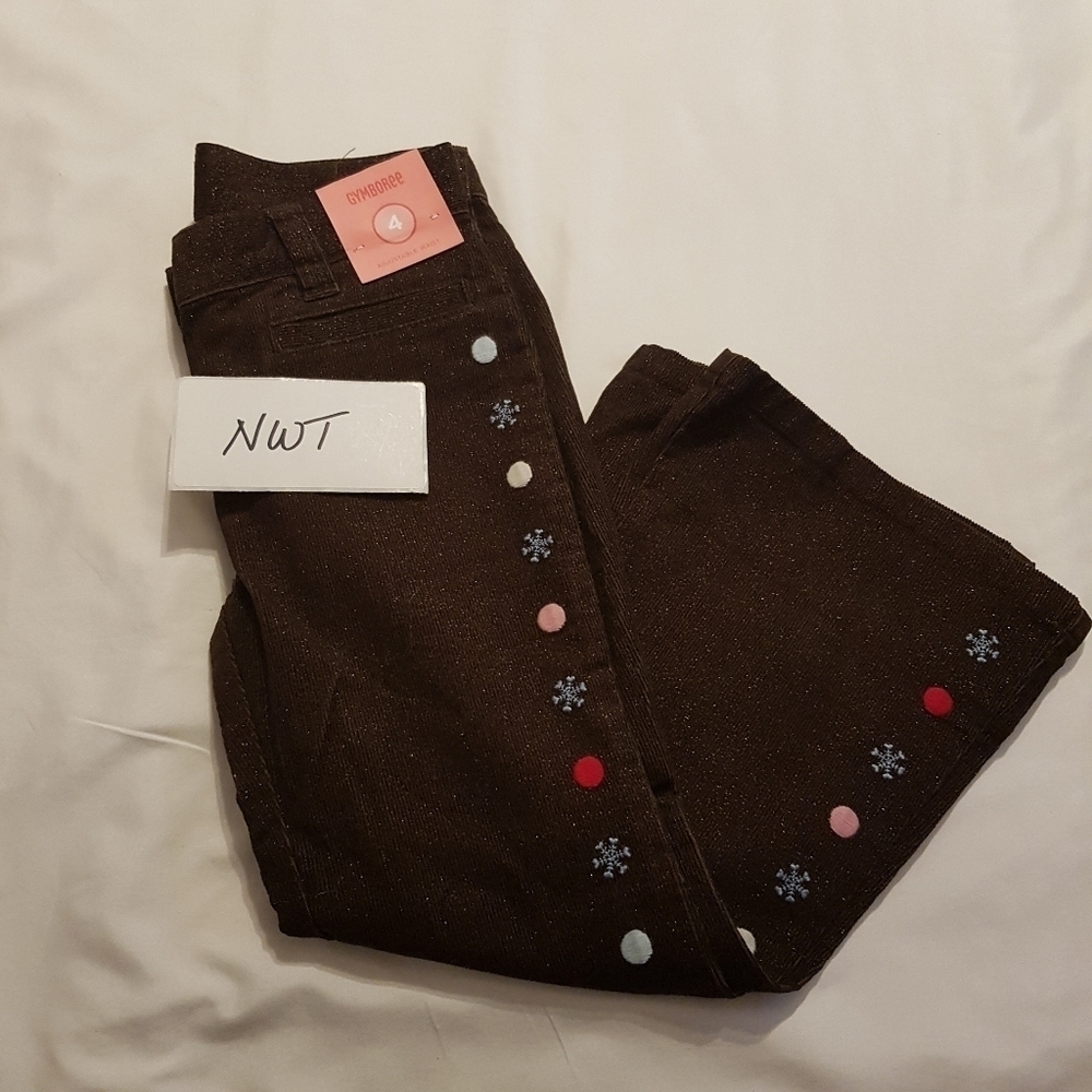 Gymboree girls size 4 brown Winter Snowflake sparkly corduroy pants, New